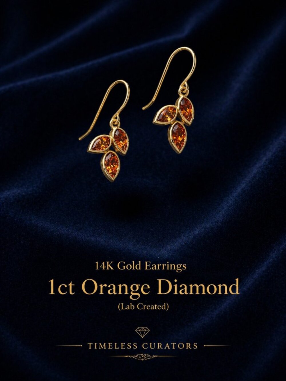 Orange Diamond Earrings 1ct, 14K Gold Lab Diamond Drop Earrings, Certified